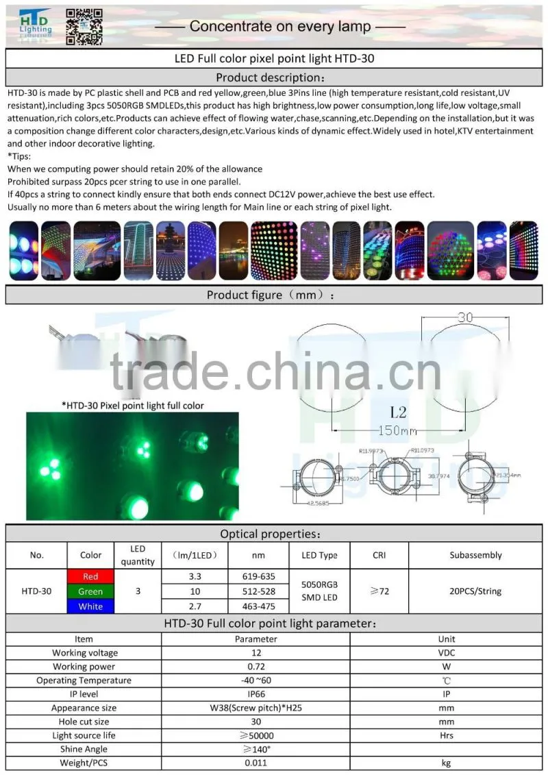 led point light source 3leds smd5050 rgb ip66 0.72w