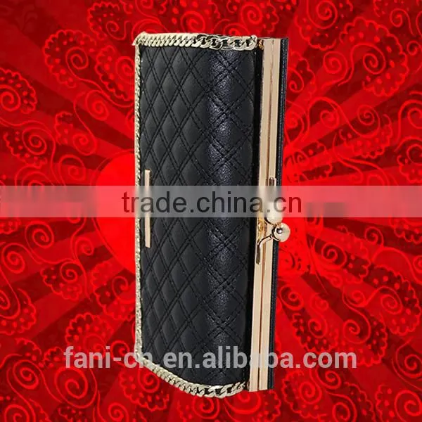 Luxury style high quality leather wallets for lady with chain and hinge design