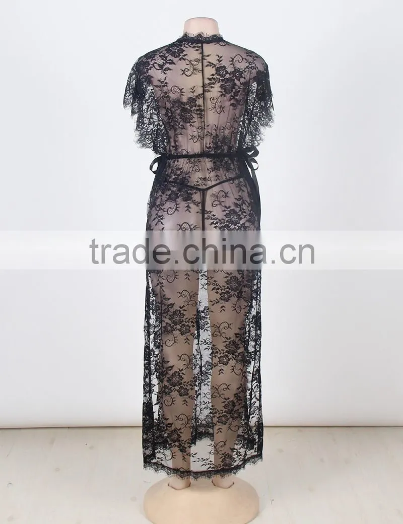 Women long gown see through transparent lingerie