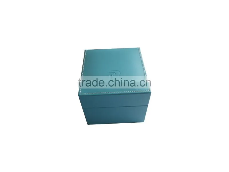 fashion wooden & blue leather gift watch box wholesale