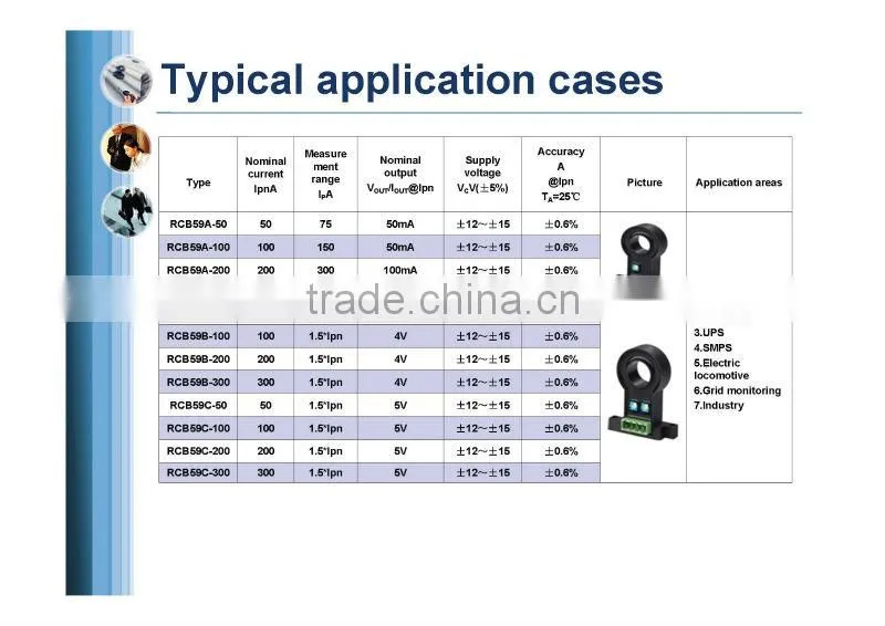 industrial 20mA output integrated linear Hall effect DC AC pulse current sensor / transducer, RCB46B-50 (Ipn=50A)