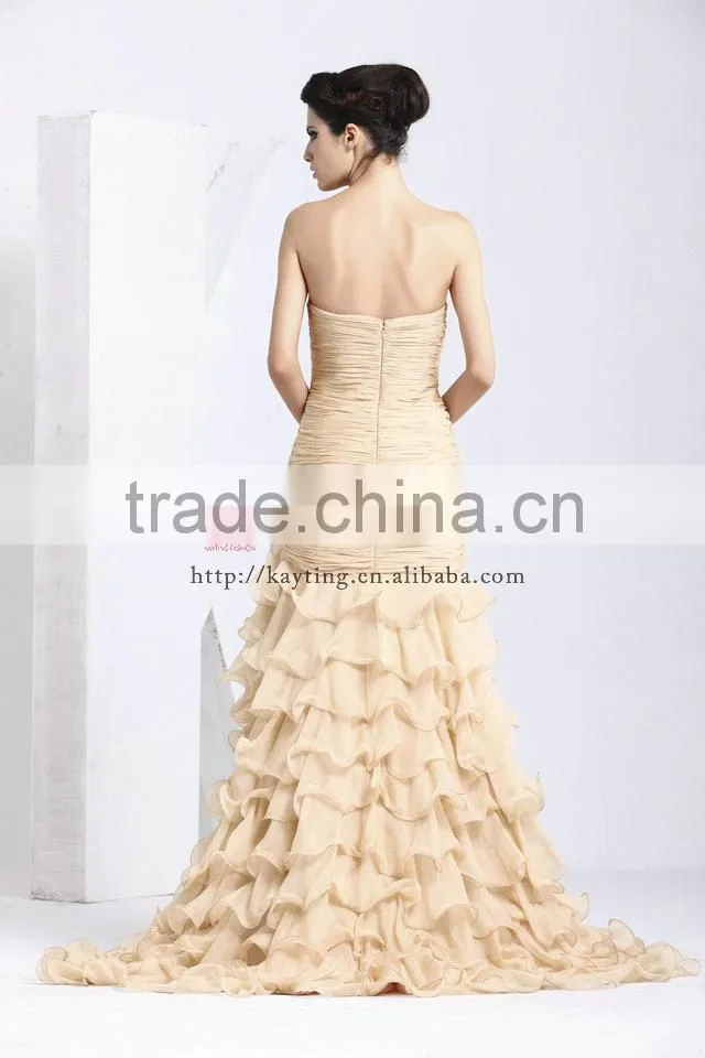 Off-shoulder sexy backless ruffle and beaded open front layering fishtail ballkleid