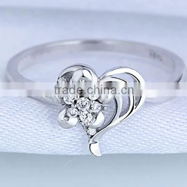 Luxury jewelry flower design and hollow heart design 925 sterling silver rings