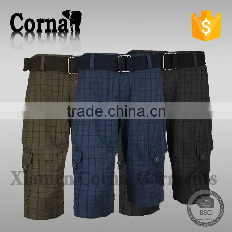 Men multi pocket adjustable waist eco-friendly polyester quick dry men fancy shorts with low price