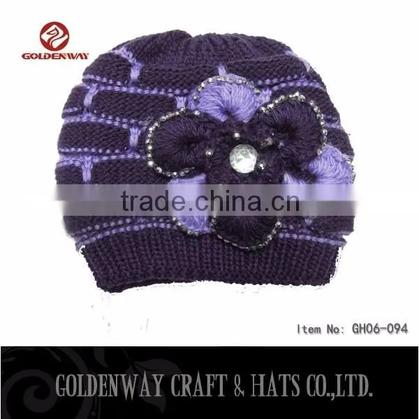 Hot Selling Women Knitted Beanie with Big Flower