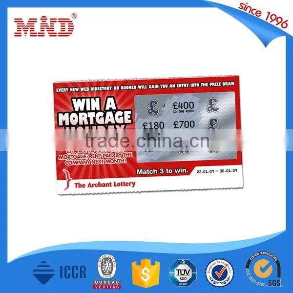 MDP121 custom printing pvc scratch off card/85.5*54mm size plastic lottery scratch card printing