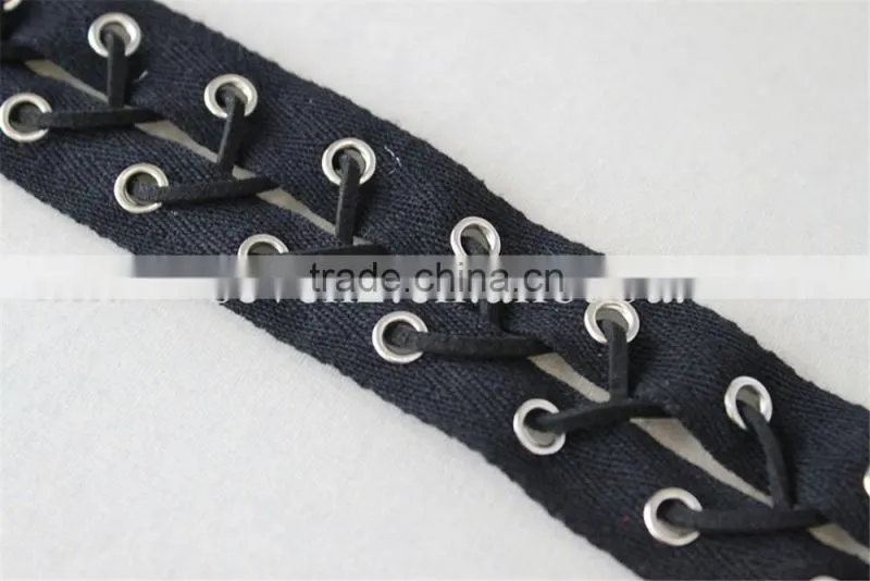 100% cotton lace matal eyelet embroidery lace trim in black color for ladies