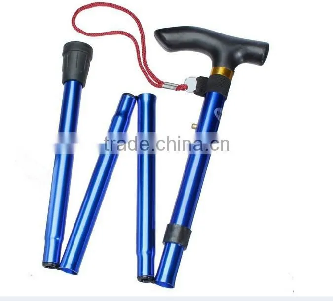 Foldable cane, 4 sections, telesopic walking stick, handle with copper collar SZ17026F