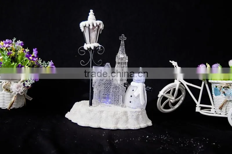 led acrylic christmas snow church with snowman and tree