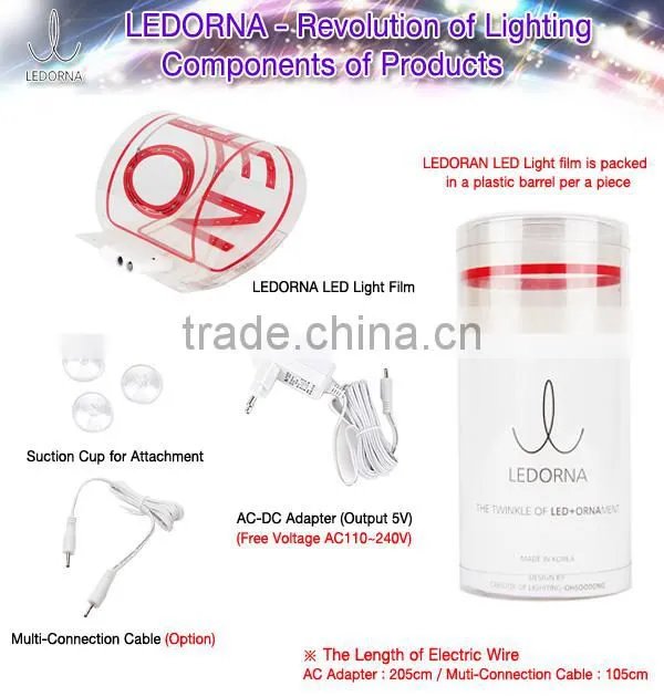 LEDORNA Flexible LED Light Shining Tranparent Crystal Film (LED Sign / LED Decoration / LED Information)