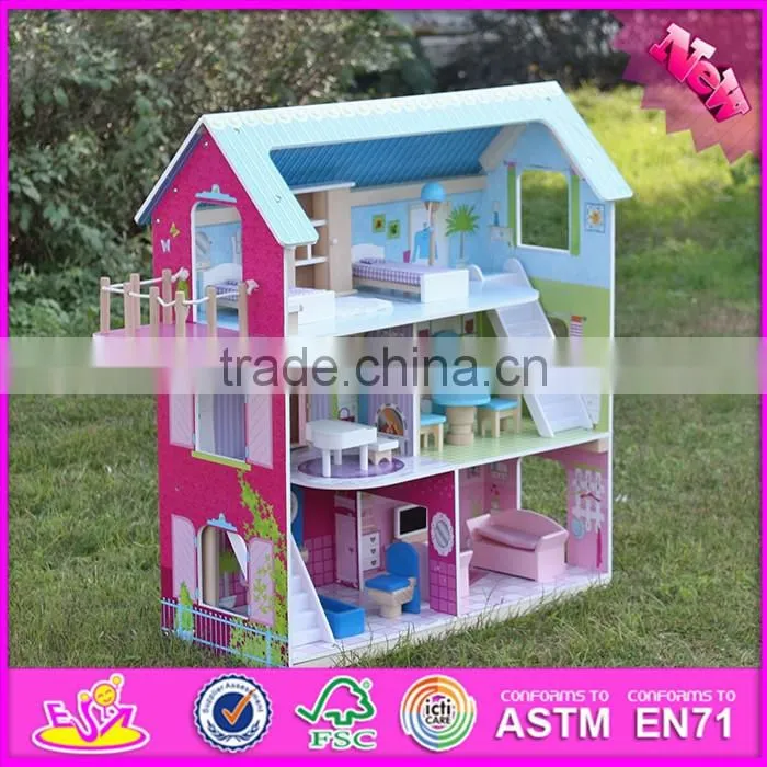 2016 new design home play children toy wooden dolls house miniatures W06A169