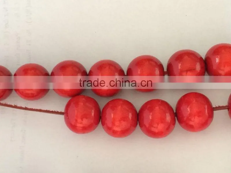 21pcs Wooden Pearl Sexy Poland Jewelry Charming Red Lady Bead Chain Big Red Bead Necklace 85cm
