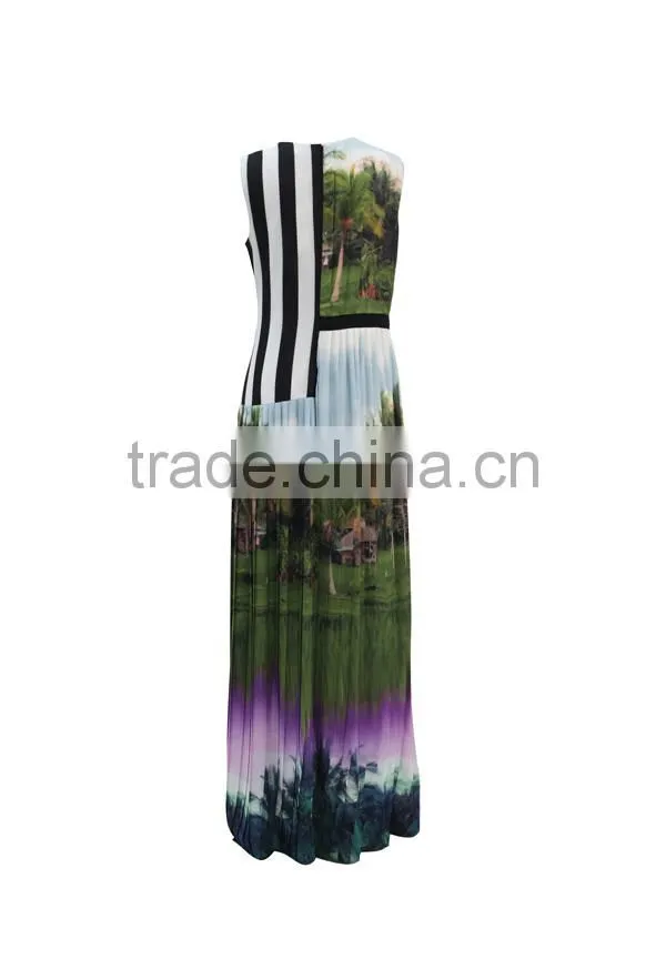 women's sleeveless fancy summer printed maxi dress 2016