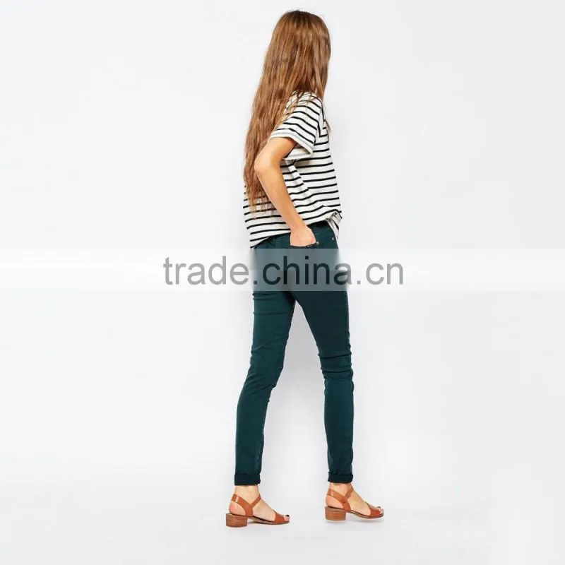 Dark green plain skinny girls sexy tight jeans pants