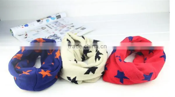 Korean style lovely winter warm acrylic five-pointed star pattern fashion baby scarf kids infinity scarf