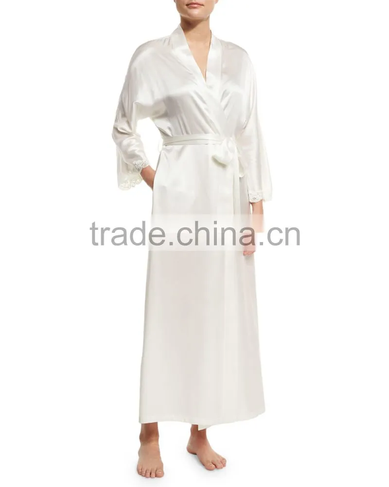 ALT17 Custom wedding robe, lace trim brides robe, dressing gown-bridal shower gift, silk long robe