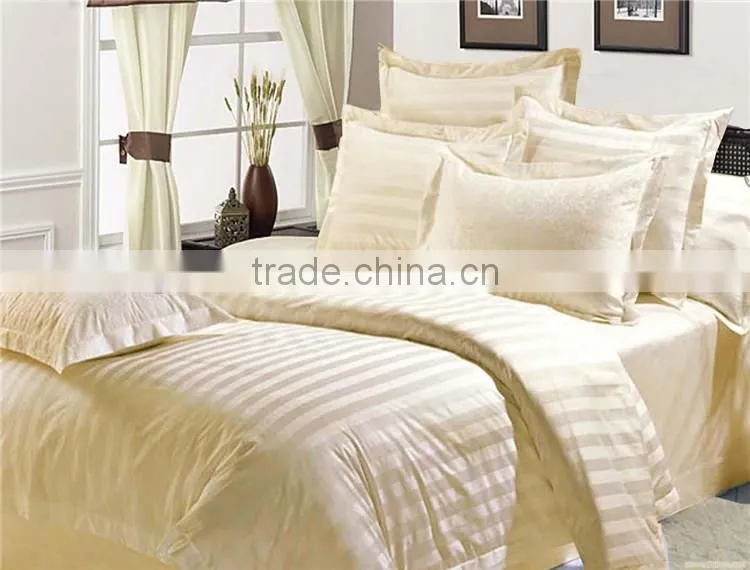 300T 100% Cotton Shining 3cm Strips 4pcs Hotel Bedding Set