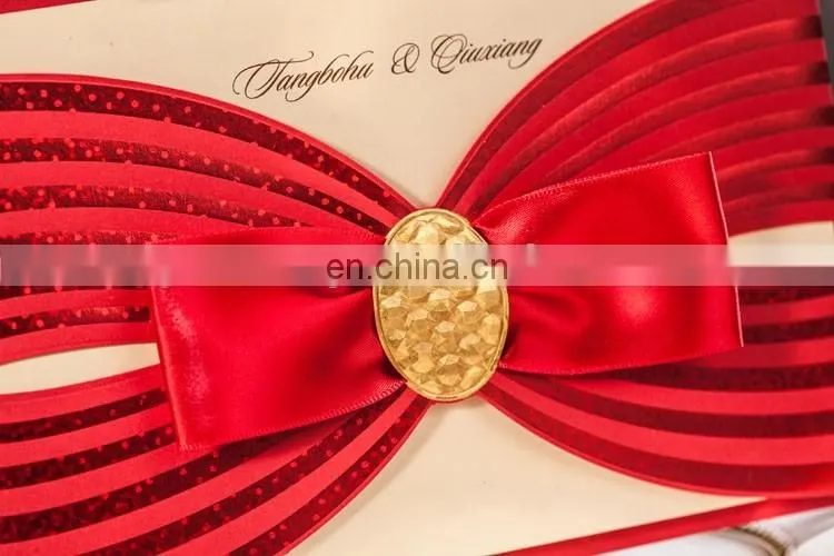 Luxury Greeting Card 6005 Free Customized Printing Red Wedding Invitation Cards