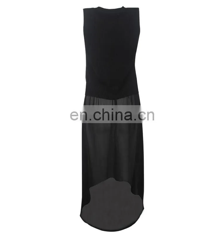 knitwear manufacturer cashmere wool sweater splicing chiffon long frog dress