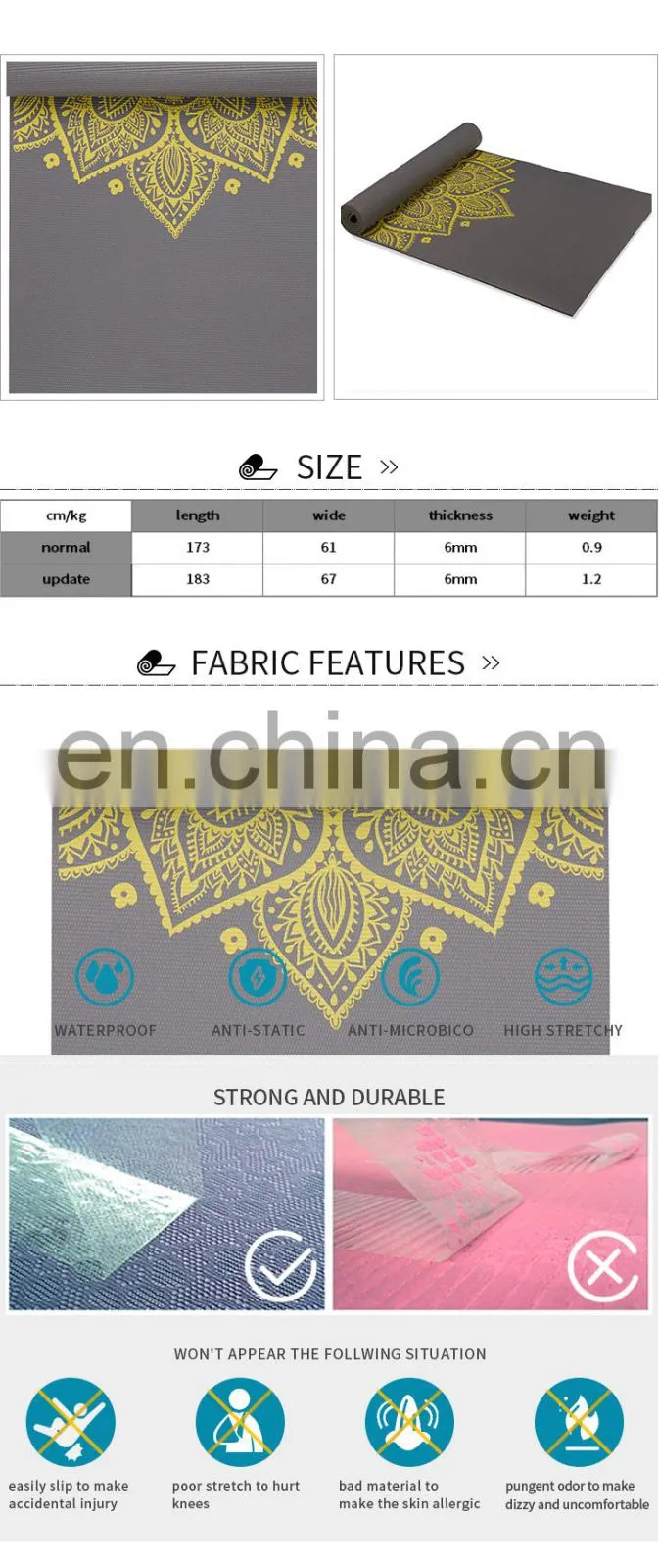 wholesale exercise folding anti slip rubber floating gym printed gymnastics mats