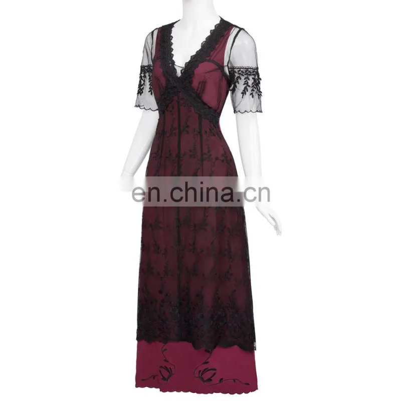 Belle Poque Sexy Women's Retro Vintage Half Sleeve V-Neck Lace Victorian Style Dress BP000247-2
