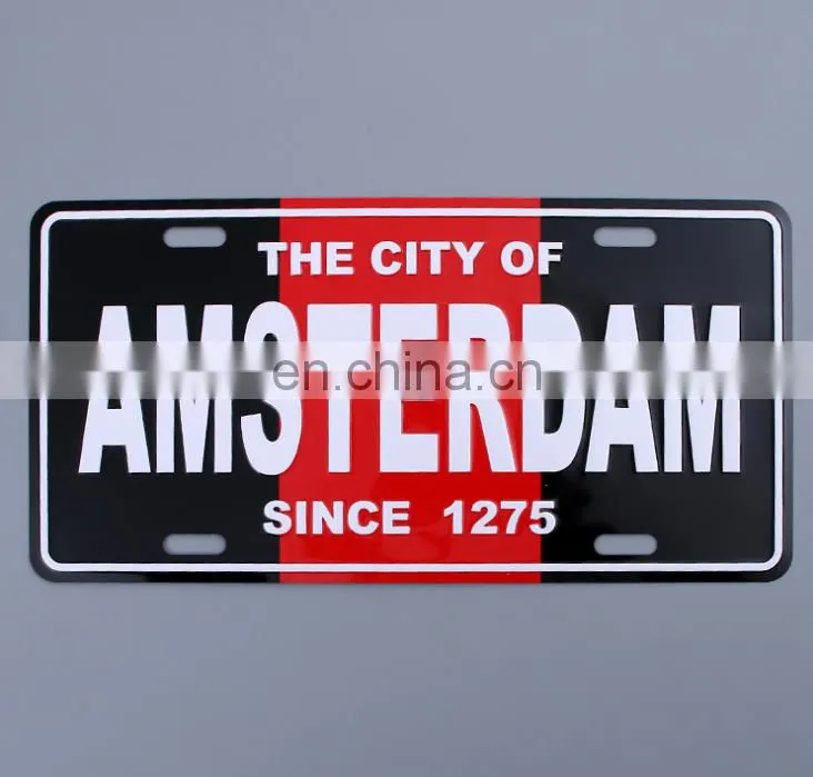 Professional Metal Sign Factory Two Holes Type And Printed Style Custom Decorative Embossed Licence Tin Sign