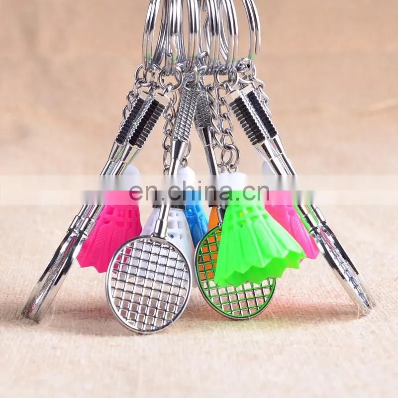custom sport key holder for shuttlecock pendant badminton keychain metal badminton key chain