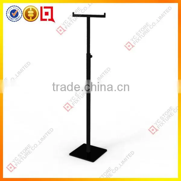 T shape black metal shopping bag display stand