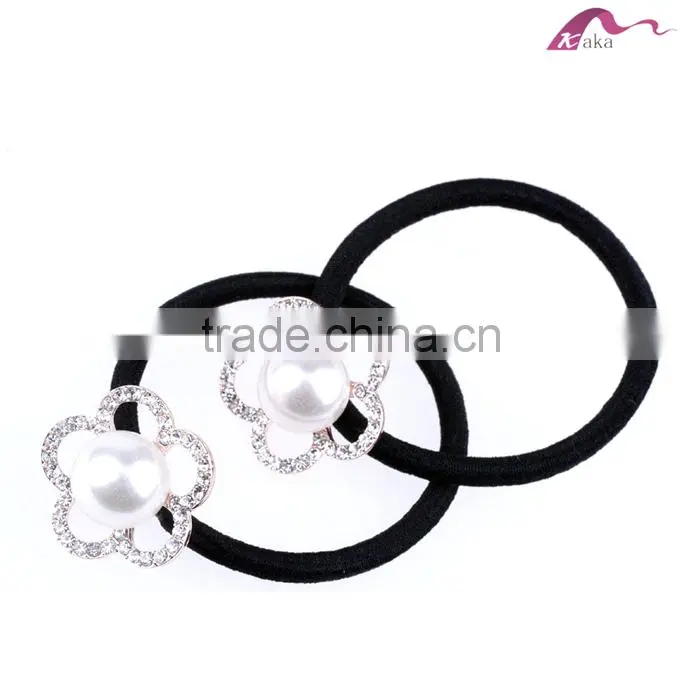 Girls Elegant Wedding Pearl Flower Crystal Hair Elastic Rubber Band For Fashion Ornaments