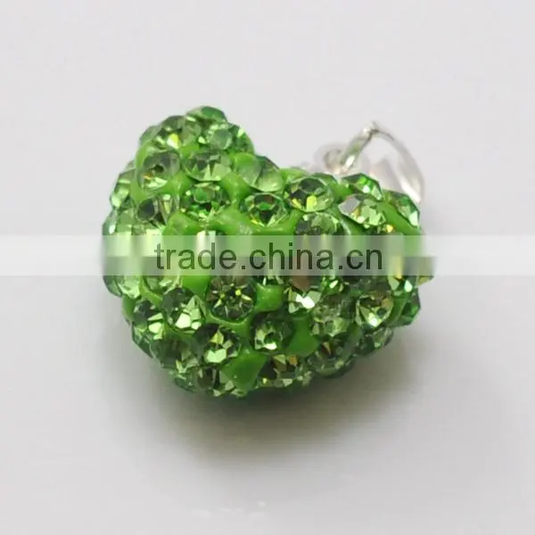 fashion jewelry gift Shamballa Pendant Wholesale Heart Shape New Arrival 15MM Pink Crystal Clay Pendant For DIY Jewelry