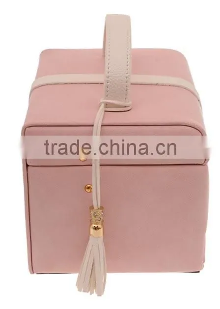 popular high quality leather jewelry display box,pink leather jewelry box,faux leather jewelry box