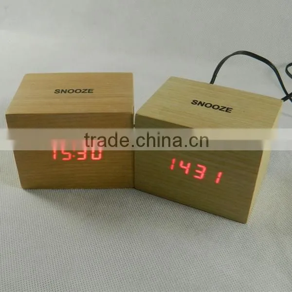 2015 Office Led Click Table Wooden Alarm Clock with Touch Function