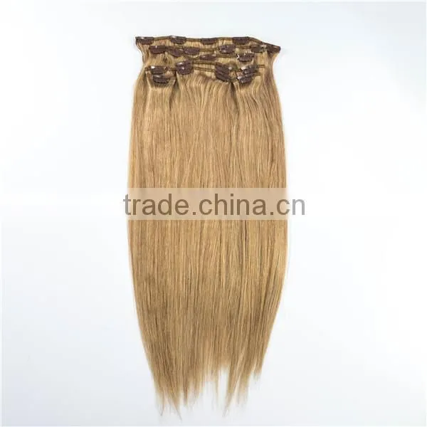 Supply mongolian hair russian hair double weft clip in human hair extensions 300g