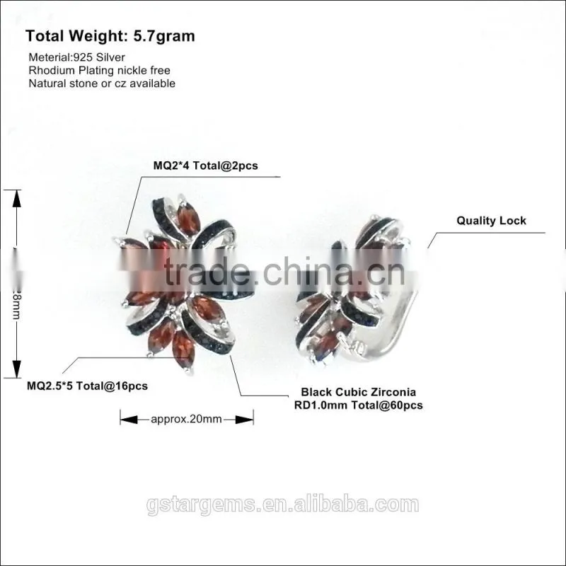 925 Sterling Silver Garnet earring english lock wholesale Hongkong&China