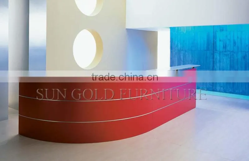 Modern Chinese factory wholesale and High Quality Curved Stainless Steel and Wood Office Table,Office Reception Desk (SZ-RT042)