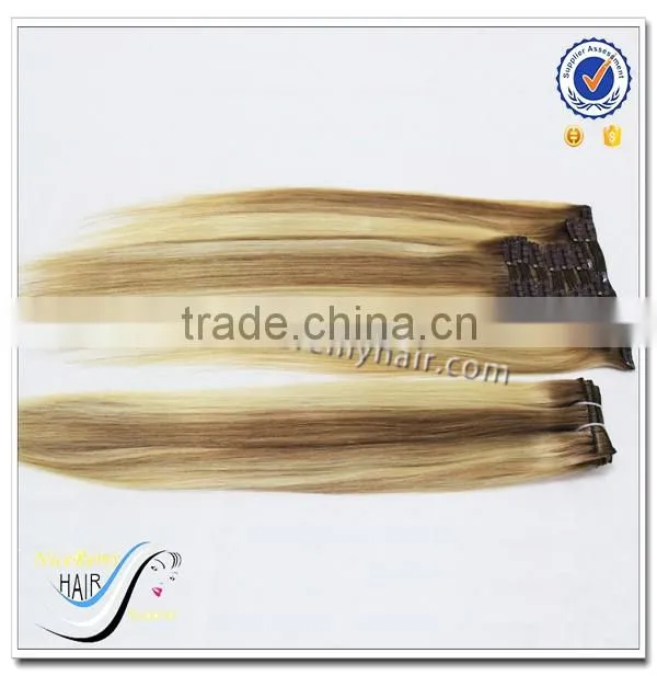 Wholesale clip in hair extension piano color hair 100% human hair clip in extensions