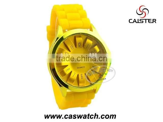 Trendy sunflower dial silicone watch, candy color 3D face jelly watch, girls boys hotfashion watch