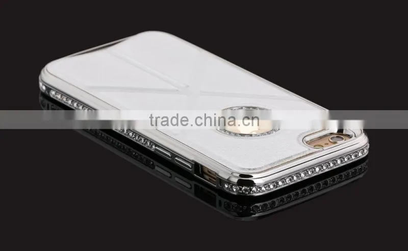 PU Leather and Diamond Metal Stands Function Phone Cases for iPhone 6