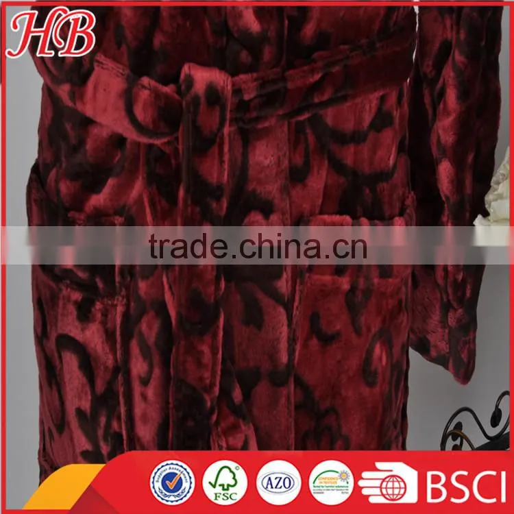 bottom print cut flannel fleece bathrobe