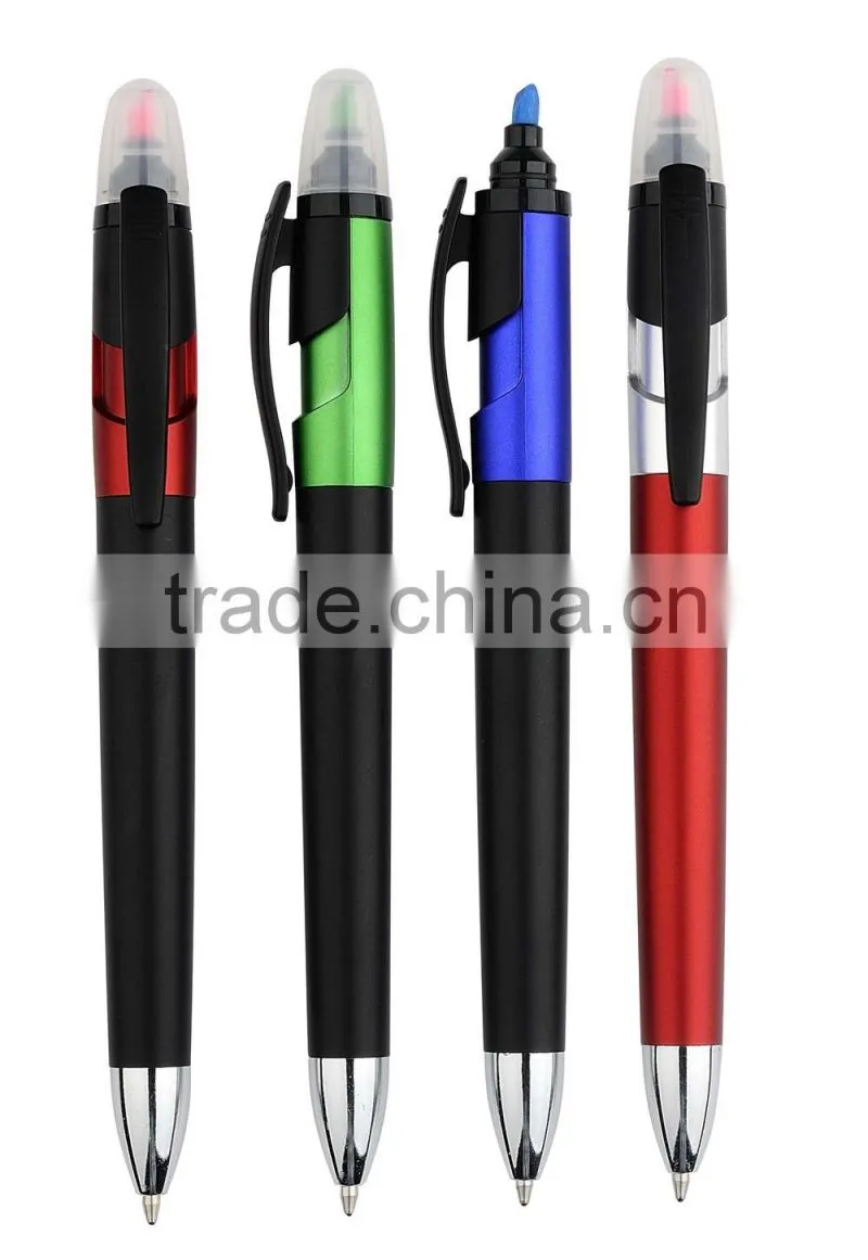 hot selling plastic ballpoint pen with highlighter