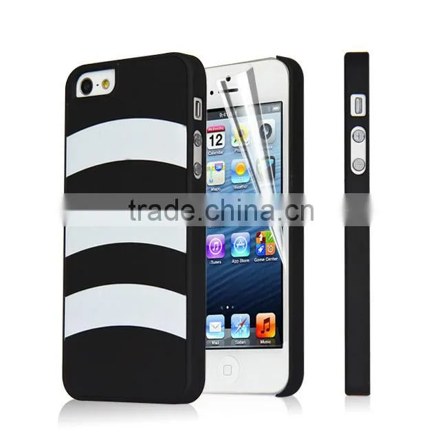 Set Screen Protector And Case For Iphone 5 , Hard Plastic Pink Colorful Stripes Custom Case