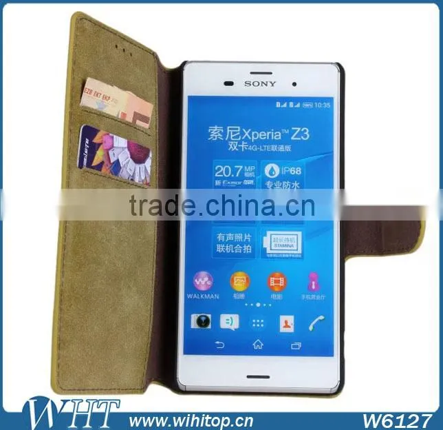 Factory Wholesale Retro Wallet Style for Sony Xperia Z3 Case Leather Cover
