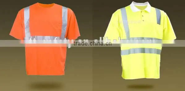 custom design fluorescence orange yellow high visibility cheap safety reflective uniform t-shirt
