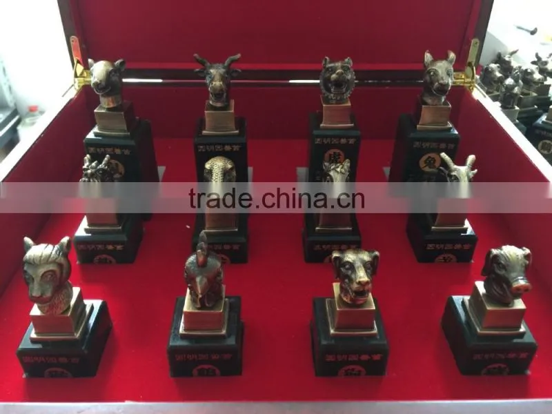 Factory Supply Chinese Twelve Animal Zodiac Bronze-plated Jade Seal Craft