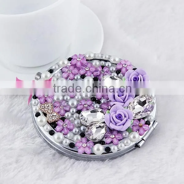 Easam hot purple flower makeup mirror with rhinestone