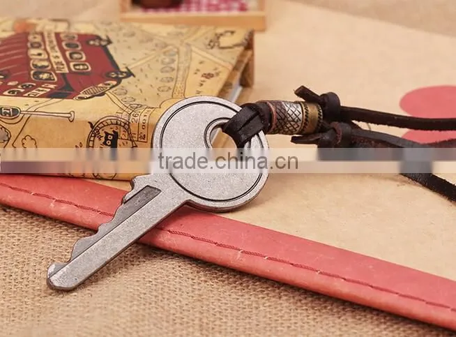 Rock Mens Retro big Alloy key Pendant Leather Necklace jewelry key Leather Necklace