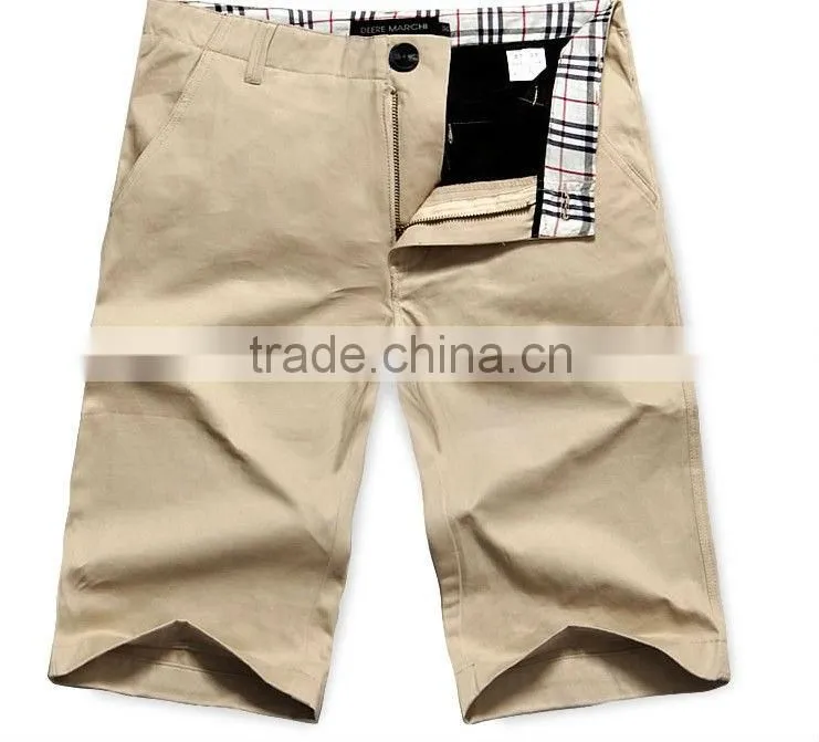 Slim Fit Kakhi Color Yarn Dyed Mens Shorts YKK Zipper