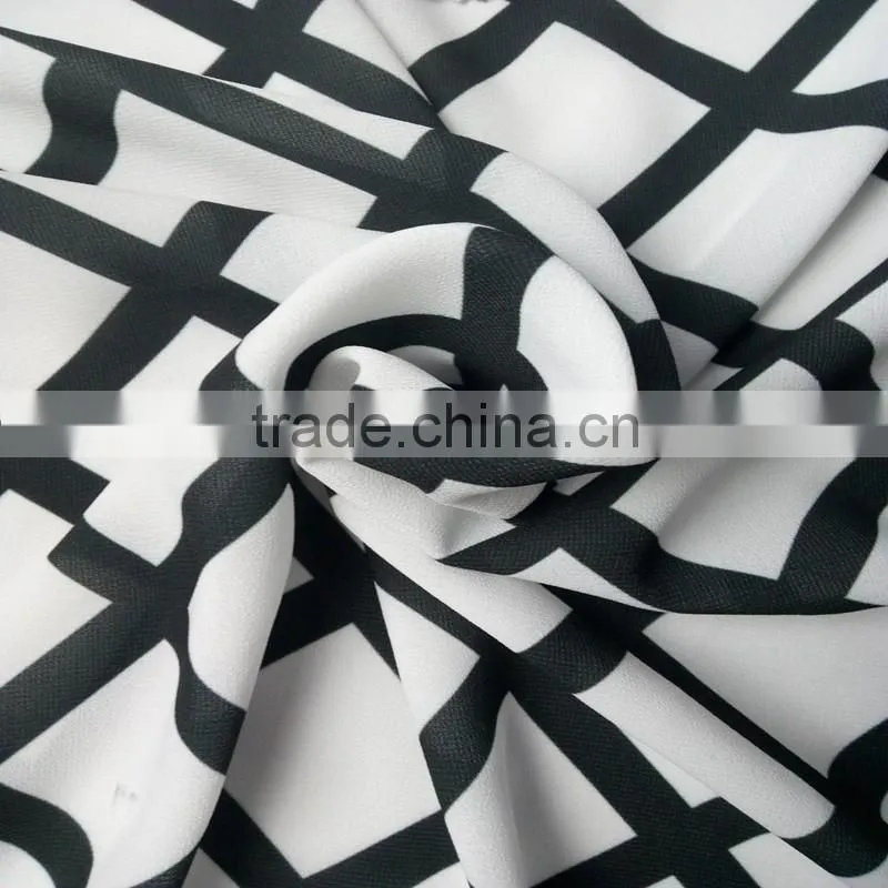 Black White Polyester Print Chiffon with strong twisting plaid style fabric for fashion shirt
