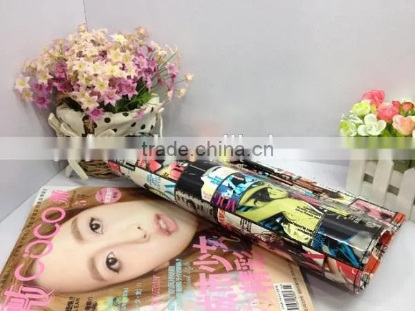 Italy design magazine print bag metal chain evening hand bag