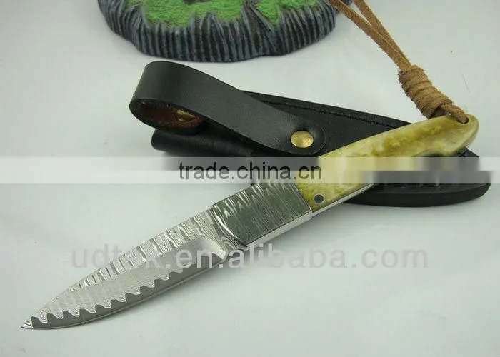 High Quality Animal Bone + Steel Handle OEM Damascus Steel Hunting Knife Hand Tool UDTEK01305